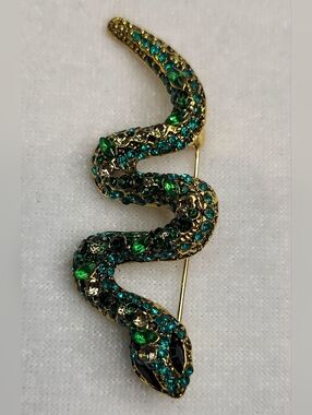 New Green Rhinestone Snake Brooch / Pin